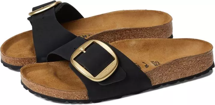 Сандалии на плоской подошве Madrid Big Buckle - Nubuck Leather Birkenstock, цвет Black Nubuck