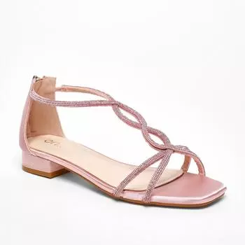 Сандалии на плоской подошве с атласными стразами и Т-образным ремешком Quiz, розовый