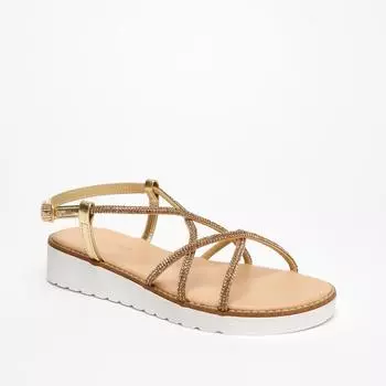 Сандалии на плоской подошве с перекрестными ремешками Diamond Quiz, металлик