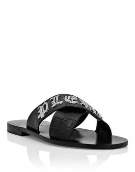 Сандалии на плоской подошве с принтом Crocco PHILIPP PLEIN, цвет black/nickel