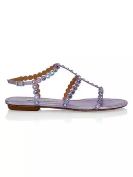 Сандалии на плоской подошве с ремешком на щиколотке и кристаллами Tequila Aquazzura, цвет Dusk
