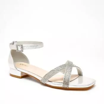 Сандалии на плоской подошве с широкими ремешками Diamante и широкими ремешками Quiz, серебро