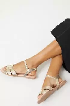 Сандалии на плоской подошве с широкой посадкой и тканой отделкой Fara Dorothy Perkins, золото