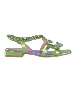 Сандалии на плоской подошве со змеиными стразами Alma En Pena, зеленый