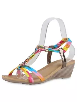 Сандалии на плоской подошве VAN HILL Keilsandaletten Serenity, цвет rosa blau mehrfarbig metallic