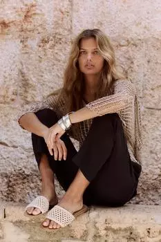 Сандалии на плоской подошве ZARA, экрю белый