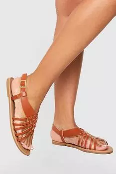 Сандалии на плоской спине с деталями решетки Boohoo, загар