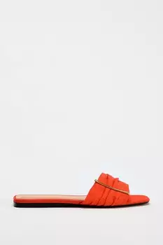 Сандалии на плоской тележке с декоративной ткани ZARA, оранжевый