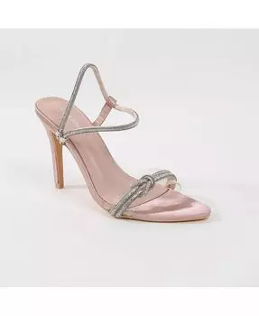 Сандалии на рубиновом каблуке с узлом из стразов BERNESS, коричневый/бежевый