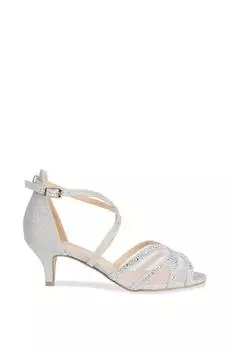 Сандалии на широком каблуке с блестками 'Eden' на среднем каблуке с ремешком на щиколотке Paradox London, серебро