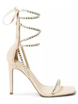 Сандалии на шпильке с ремешком на щиколотке со стразами Bebe, цвет Nude