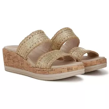 Сандалии на танкетке Resort wedge от Bzees для Lifestride, gold stretch raffia fabric