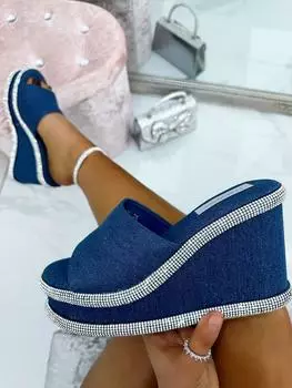 Сандалии на танкетке с кристаллами Love Lemonade, синий