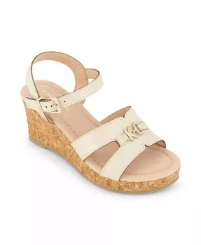 Сандалии на танкетке с логотипом Anastasia Journi для маленьких девочек Kenneth Cole New York, золотой