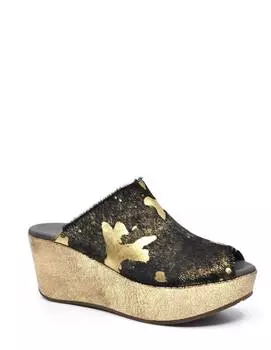 Сандалии на танкетке Yiona из черного золота с телячьей шерстью CHOCOLAT BLU