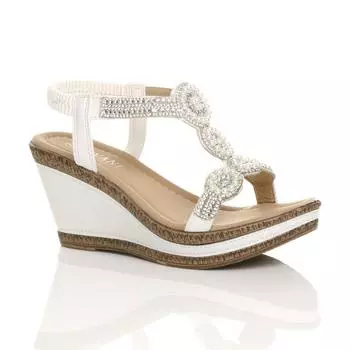 Сандалии на высокой танкетке с ромбовидной пяткой и Т-образной планкой AJVANI, белый