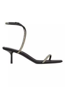 Сандалии Nuit из креп-сатина со стразами Saint Laurent, черный
