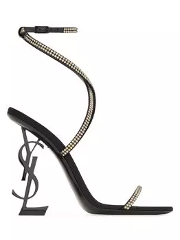 Сандалии Opyum из креп-сатина со стразами Saint Laurent, черный