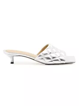 Сандалии Padded 40 из металлизированной кожи на каблуке-рюмочке Bottega Veneta, серебряный