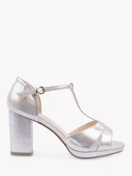 Сандалии Paradox London Tillie Wide Fit на блочном каблуке с Т-образным ремешком, серебряные
