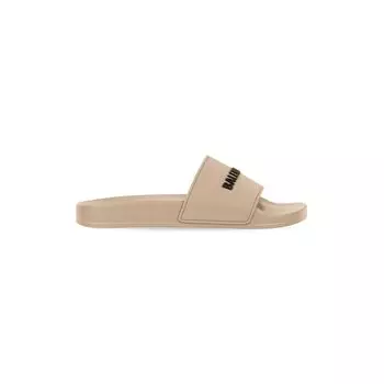 Сандалии Pool Slide из бежевой резины с 3D-логотипом Balenciaga, бежевый