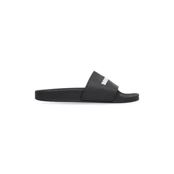Сандалии Pool Slide из черной резины с белым 3D-логотипом Balenciaga, черный/белый