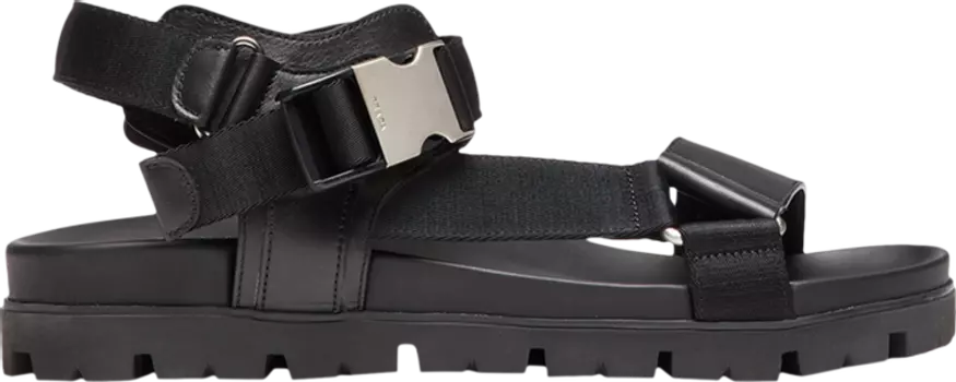 Сандалии Prada Sporty Leather and Nylon Tape Sandal Black, черный