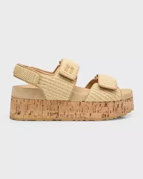 Сандалии Raffia на платформе с ремешком и ремешком на пятке Miu Miu, цвет Naturale