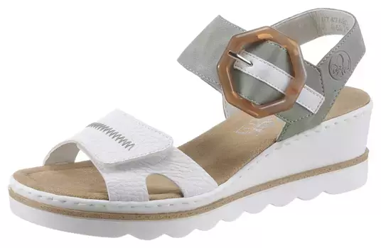 Сандалии Rieker, летние туфли, босоножки, танкетка, с эффектной декоративной застежкой, белый