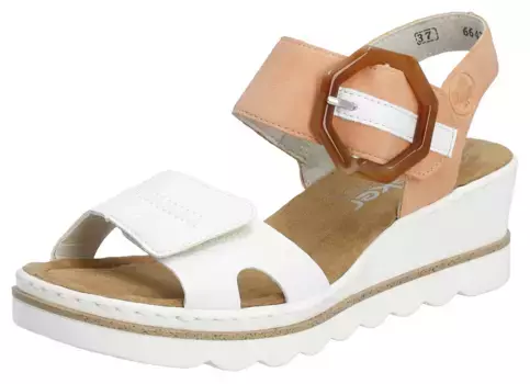 Сандалии Rieker, летние туфли, босоножки, танкетка, с эффектной декоративной застежкой, белый