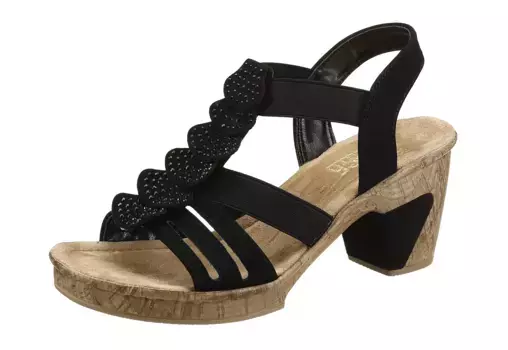 Сандалии Rieker, летние туфли, сандалии, вечерние туфли, с блестящими стразами, черный