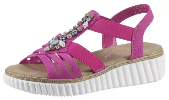 Сандалии Rieker на платформе, летняя обувь, босоножки, каблук на платформе, с мягкой стелькой, фуксия