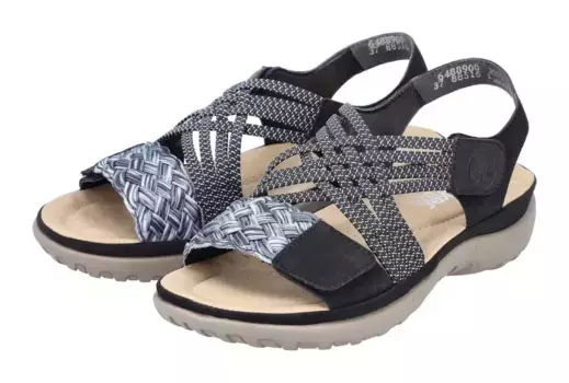 Сандалии Rieker с ремешками, летняя обувь, босоножки, танкетка, с плетеной повязкой, черный