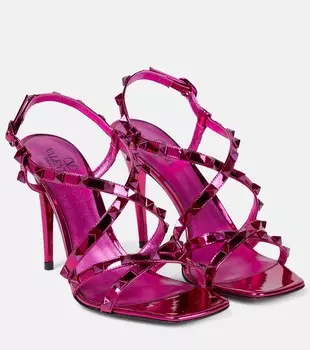 Сандалии Rockstud из металлизированной кожи Valentino Garavani, розовый