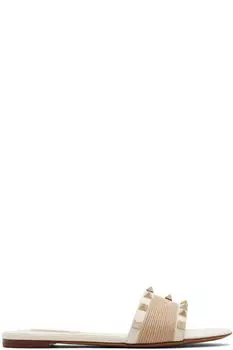 Сандалии Rockstud Slide белого и бежевого цвета Valentino Garavani