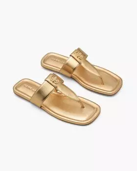 Сандалии с двумя Т-образными ремешками из металлической кожи Marc Jacobs, золотой