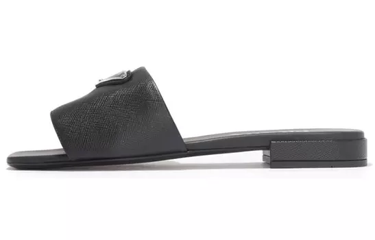 Сандалии с логотипом Slide из черной сафьяновой кожи Prada