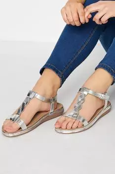 Сандалии с очень широкими ремешками и плетеными ремешками Yours, серебро