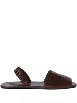 Сандалии с открытой пяткой и рюшами Miu Miu, коричневый