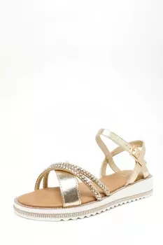 Сандалии с перекрещивающимися ремешками из золотой фольги и стразами QUIZ Clothing