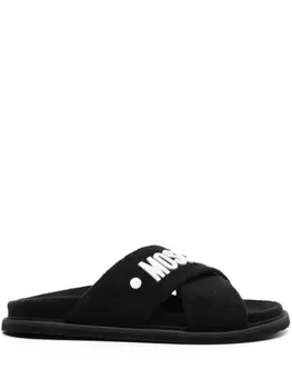 Сандалии с перекрестными ремешками и тисненым логотипом Moschino, черный