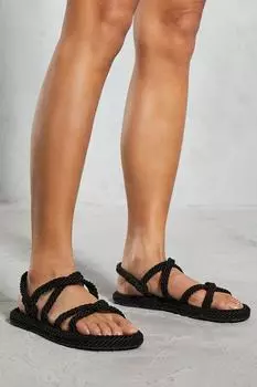 Сандалии с плетеными ремешками из веревки MISSPAP, черный