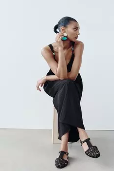 Сандалии с плоской клеткой ZARA, черный