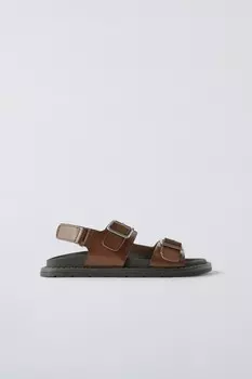 Сандалии с пряжками ZARA, коричневый
