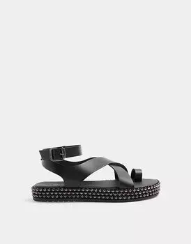 Сандалии с пряжкой и заклепками черного цвета River Island