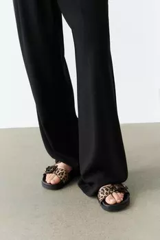 Сандалии с пряжкой на плоской тележке ZARA, цвет leopard