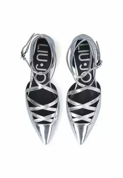 Сандалии с ремешками MIRRORED-EFFECT WITH STRAP LIU JO, серебристого цвета