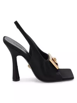 Сандалии с ремешком на пятке и декорированным логотипом Versace, черный