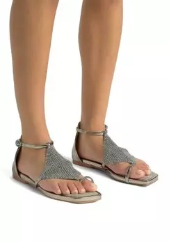 Сандалии с Т-образной застежкой CON PUNTERA CUADRADA Y CIERRE CON HEBILLA Alma en Pena, металлик серый