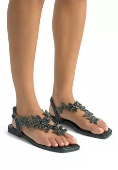 Сандалии с Т-образной застежкой PLANA DE CON PUNTERA CUADRADA Y CIERRE CON HEBILLA Alma en Pena, черный